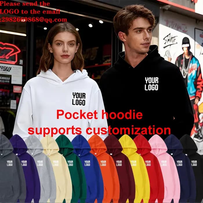 Hoodie uni avec poche | Modèle de texte personnalisable | Adapté aux hommes et aux femmes