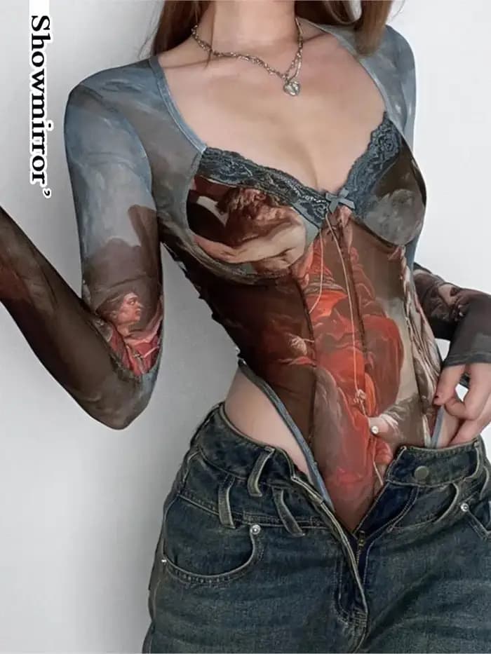 Body imprimé gothique sexy pour femmes