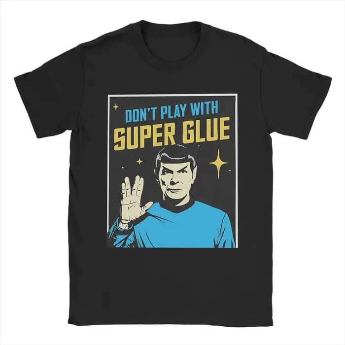 T-shirt vintage à col rond à manches courtes avec motif Super Glue Stars Treks, vêtement classique