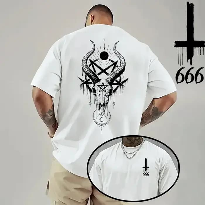 T-shirt gothique surdimensionné pour hommes, Streetwear à la mode, motif croix inversée 666, décontr