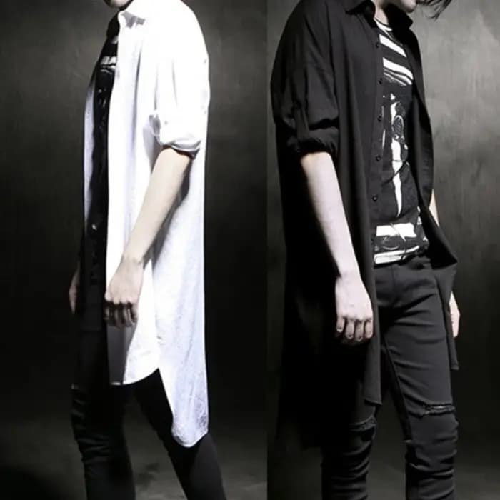 5XL hommes mi-long Couple chemise décontractée Streetwear mode Version coréenne jeunesse Campus à manches longues Cape
