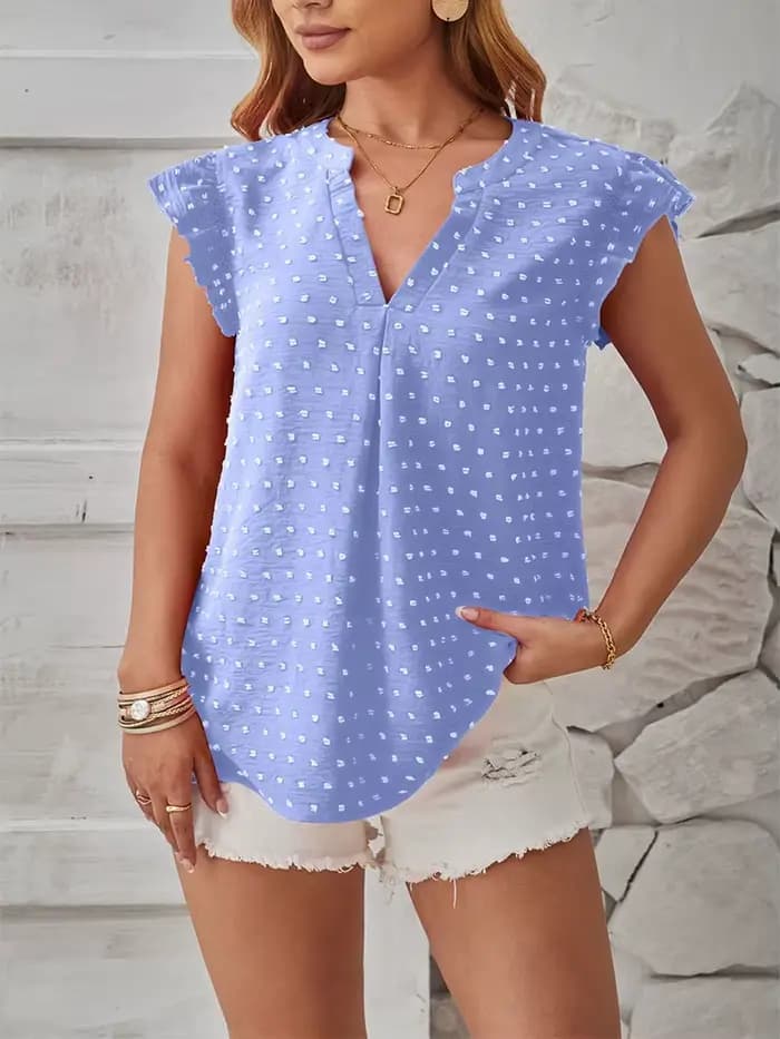 T-shirt en fibre à col en V rose pour femme