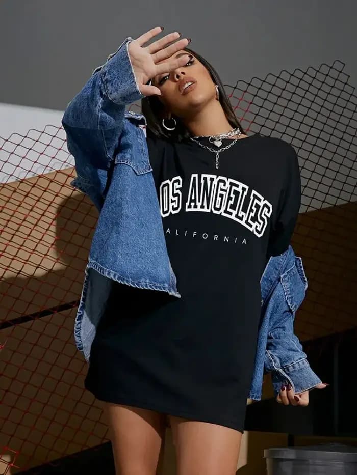T-shirts oversize imprimés style urbain Los Angeles pour femme