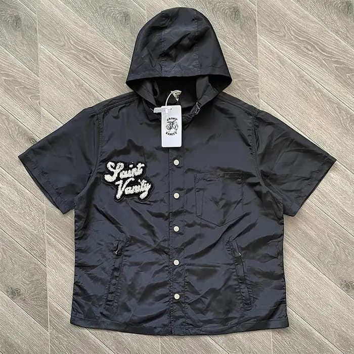 SAINT VANITY Blouson coupe-vent décontracté et élégant à manches courtes avec broderie de lettres et