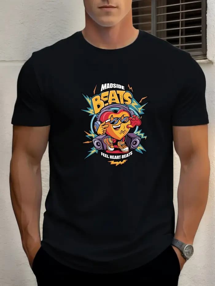 T-shirts pour homme MADSIDE BEATS 100 % coton impression graphique été t-shirt col rond décontracté