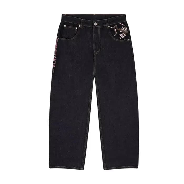 Y2K Harajuku jean Goth vintage fleur de prunier motif brodé pantalon à jambes larges hommes femmes denim tissu style