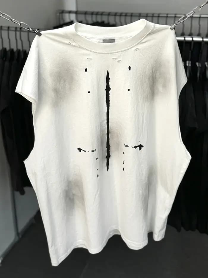 Sans manches Saint réservoir T-shirt hommes femme rétro trou lavé vieux Streetwear bonne qualité sur