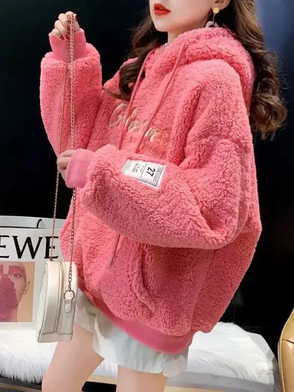 Sweat à capuche épais doublé polaire en velours d'agneau pour femme