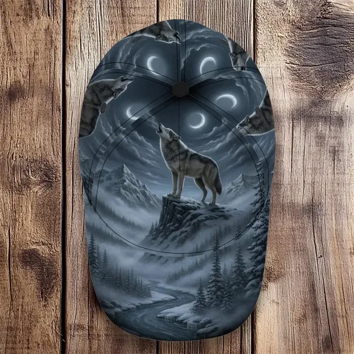 Casquette de baseball classique avec imprimé loup hurlant sur la lune, confortable et réglable, idéale pour un usage quotidien, parfaite pour la famille
