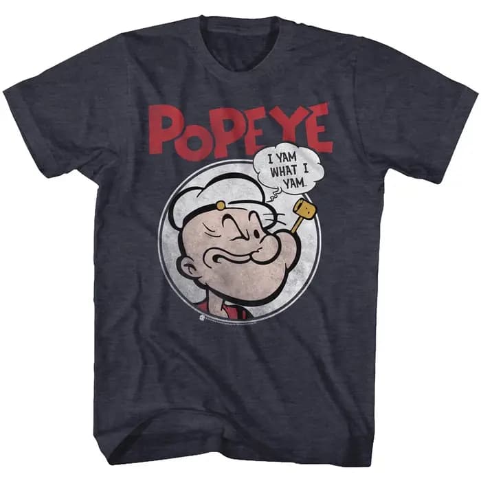 T-shirt pour hommes avec photo circulaire de dessin animé classique Popeye The Sailor Man avec pipe