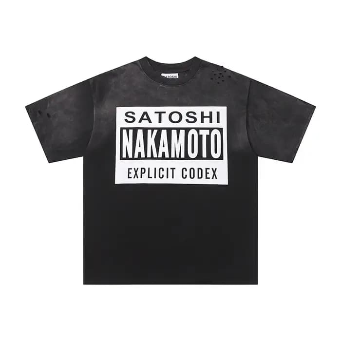 T-shirt Streetwear Blanc Satoshi Nakamoto à Manches Courtes Homme Femme Nouvelle Mode Décontractée E