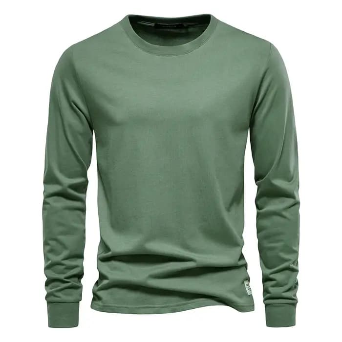 AIOPESON T-shirt en coton de couleur unie pour hommes Chemises décontractées à manches longues pour