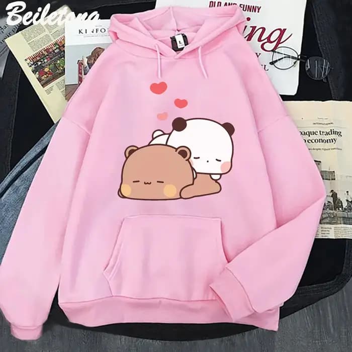 Panda Bear Bubu Dudu Sweat à capuche de dessin animé sommeil mignon imprimé vêtements pour adolescents sweat-shirt ample printemps pulls poche femme décontracté