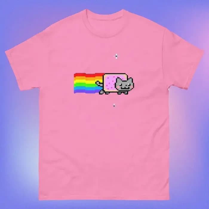 Nyan Cat avec arc-en-ciel T-Shirt drôle Meme haut créatif Hip Hop Y2K Vintage imprimé manches courtes décontracté ample vêtements de rue unisexe
