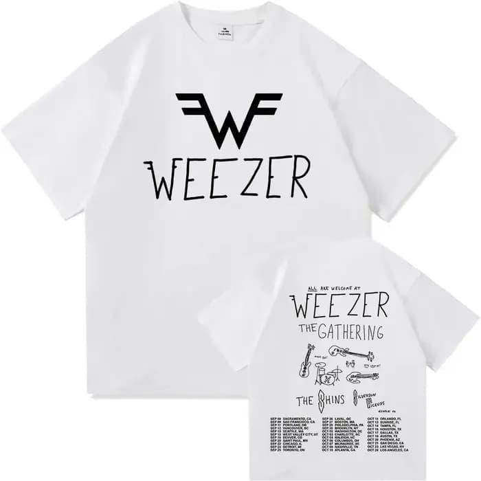 Weezer The Gathering Tour 2026 T-shirt en coton doux pour femmes/hommes, t-shirt d'été à manches courtes et col rond, Design imprimé graphique