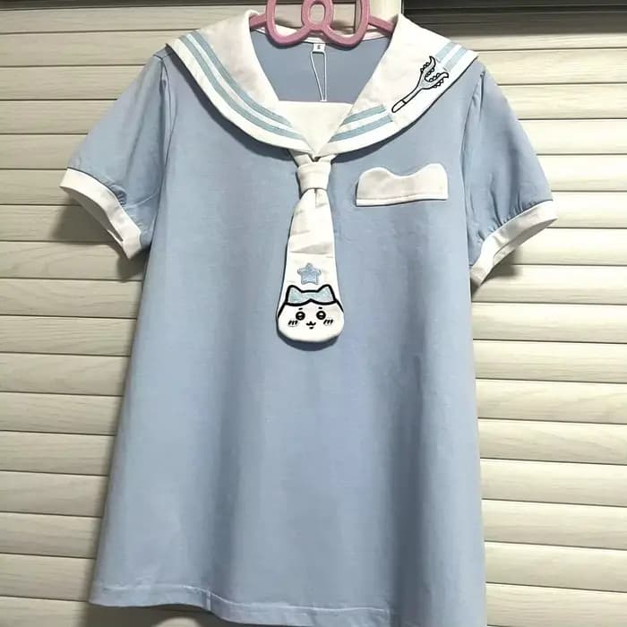 T-shirt ample pour femme, style Harajuku Lolita Y2K, avec col marin mignon et imprimé dessin animé,
