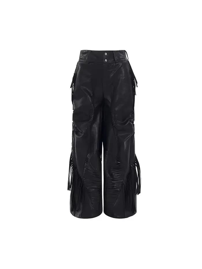Mauroicardi printemps automne Cool longues franges noir Pu cuir pantalon pour hommes gland luxe conc