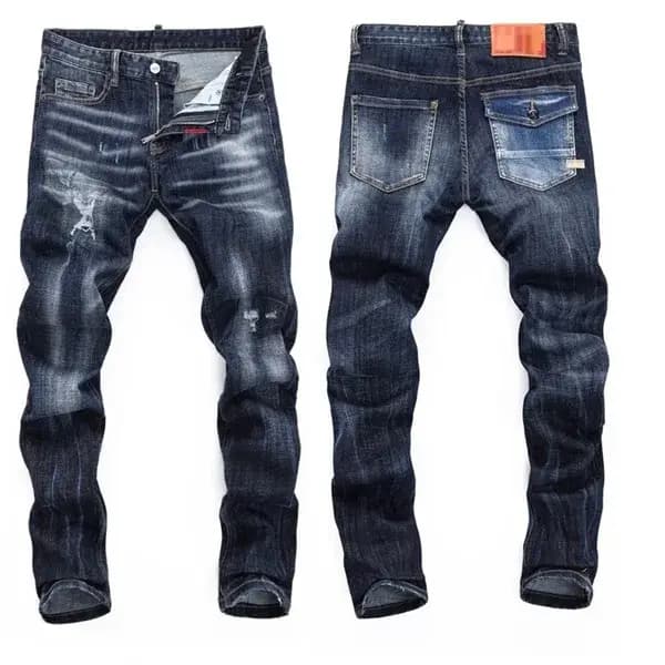 Haute qualité rue mode hommes jean rétro bleu élastique coupe ajustée déchiré