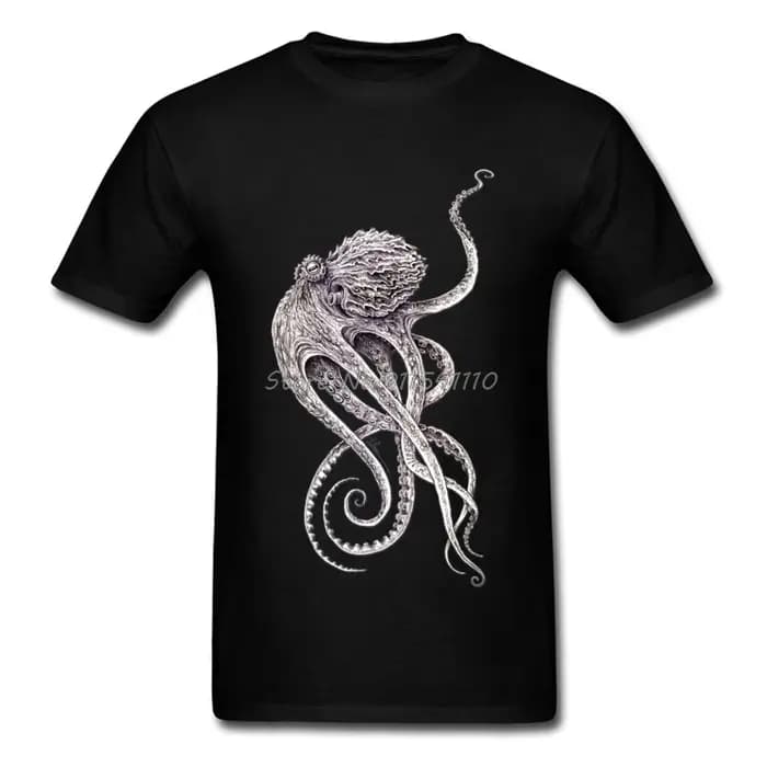 T-shirt noir rétro hommes élégant imprimé poulpe