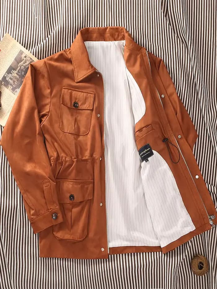 PT Custom Safari Jacket Manteau mi-long en daim pour homme M65 Style urbain