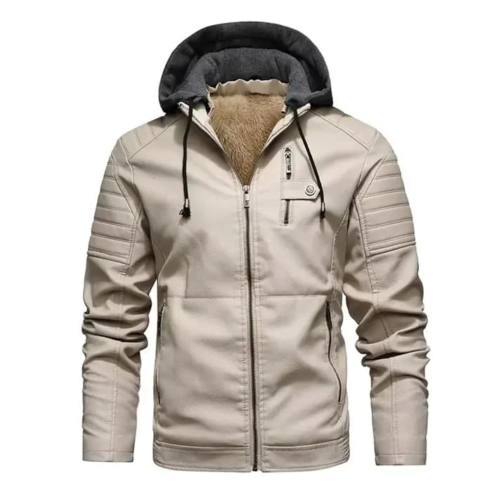 Veste en cuir à capuche en cuir PU pour hommes