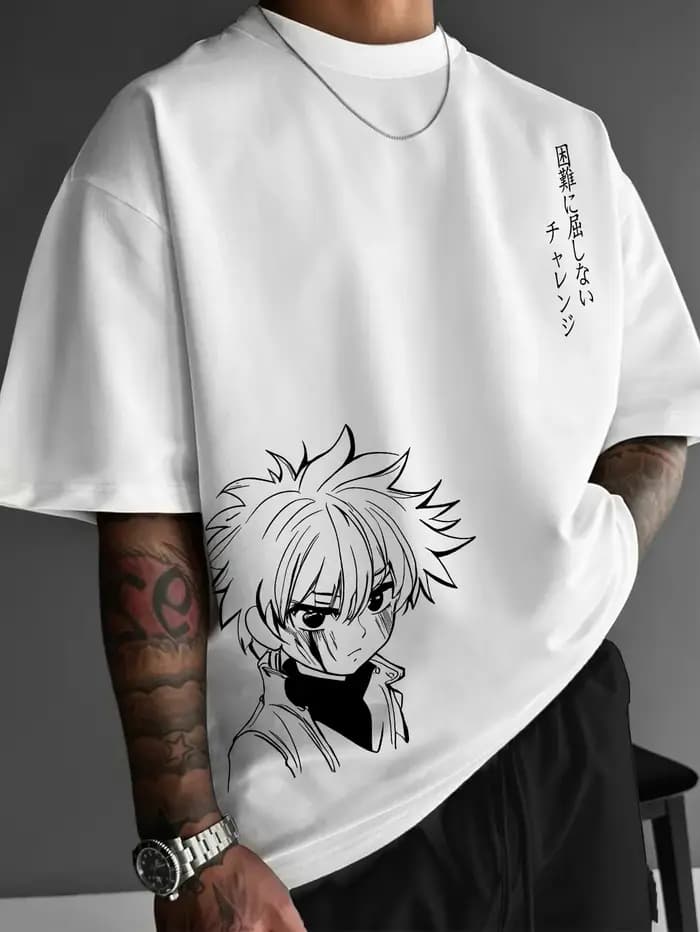 T-shirt Anime Oversize Homme Imprimé Killua Zoldyck Manga Japonais Streetwear Décontracté Manches Courtes Hauts Tendance