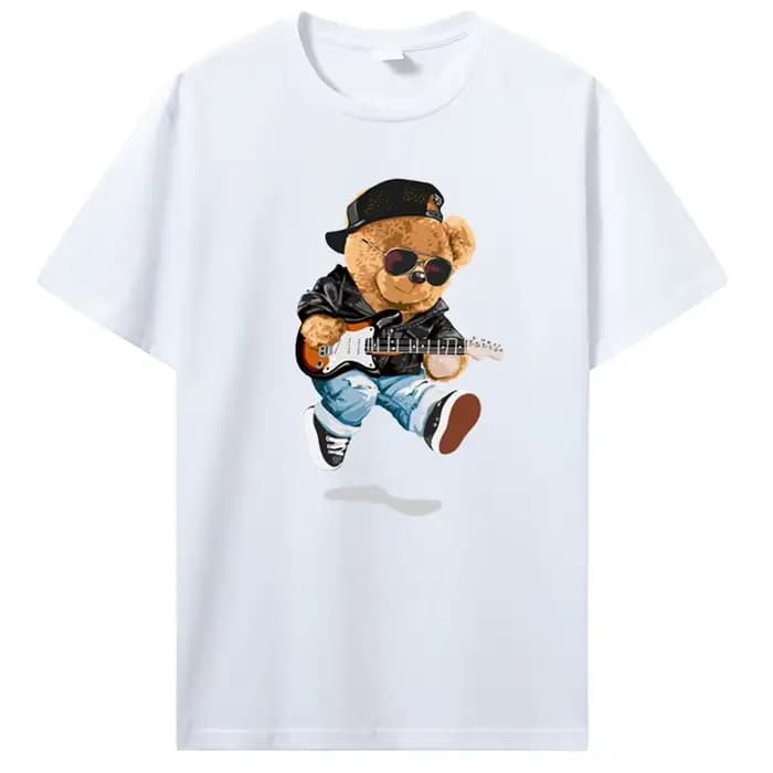 Ours en peluche jouant au Badminton T-shirt coton vêtements hauts graphiques Kawaii hommes femmes à manches courtes