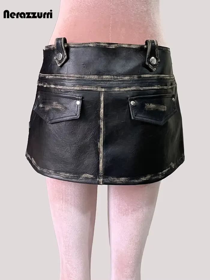Mauroicardi été Cool en détresse noir Faux cuir Mini jupe asymétrique femme taille haute courte luxe concepteur Emo vêtements