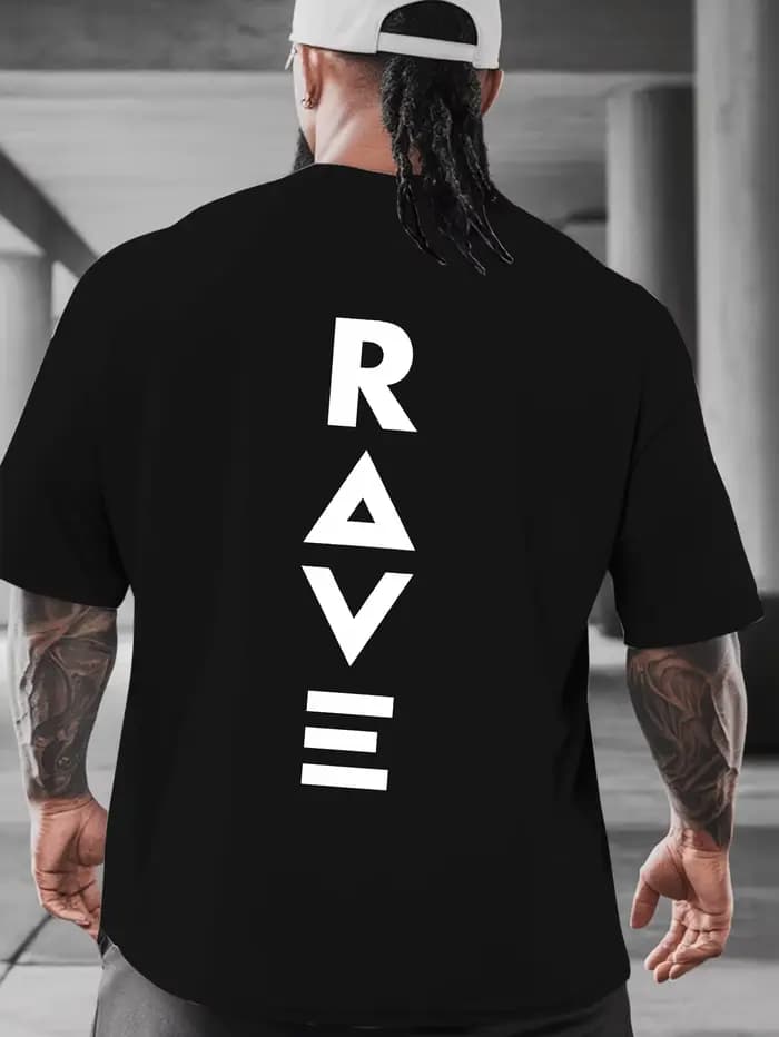 T-shirt pour homme RAVE letter, en coton, pour le sport et le fitness, décontracté, coupe ample, col