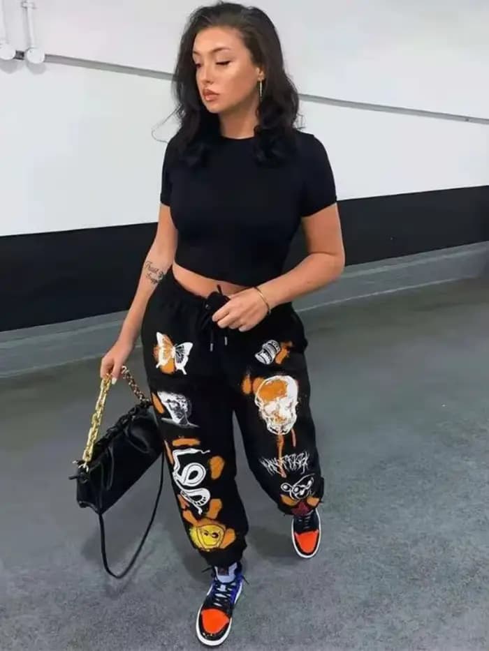 Pantalons de survêtement femmes Hippie dessin animé imprimé pantalon Joggers
