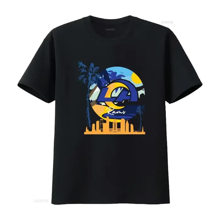 LA Rams Active T Shirt drôle TEE Logo américain vintage lavé doux mode streetwear polyvalent légèrement décontracté unisexe homme