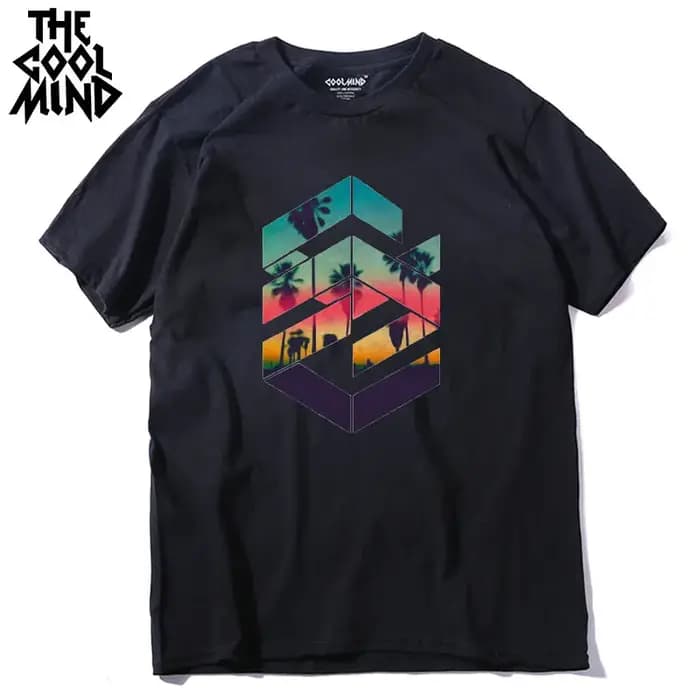 COOLMIND QI0311A cool ample o-cou été imprimé décontracté hommes t-shirt à manches courtes 100% coton
