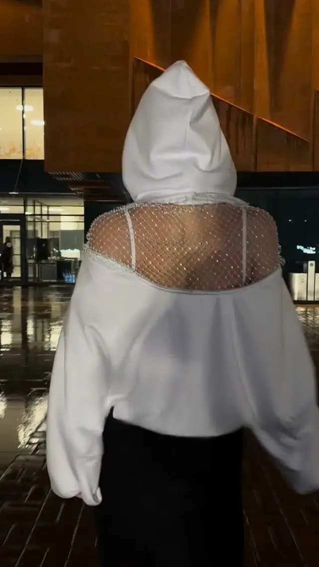 Sweat à capuche court en maille strass pour femmes, Sexy, dos nu, Illusion scintillante blanche, Y2K, tendance, pull décontracté