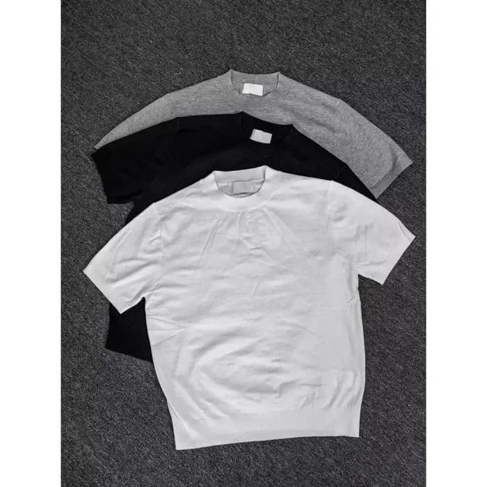 T-shirt tricoté à col bas uni avec drapé aux épaules pour homme
