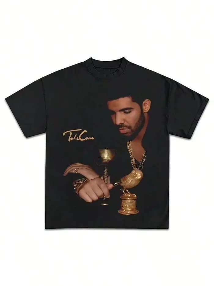 T-shirt noir pour fan de musique avec motif Drake Take Care, décontracté, doux, en pur coton 220g, i