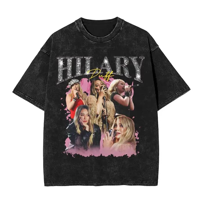 T-shirt d'été Hilary Duff lavé, style Harajuku, pour hommes et femmes