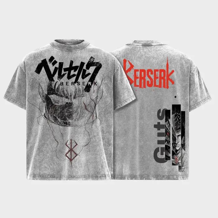 T-shirt Berserk Guts gothique Y2k vintage délavé surdimensionné pour hommes