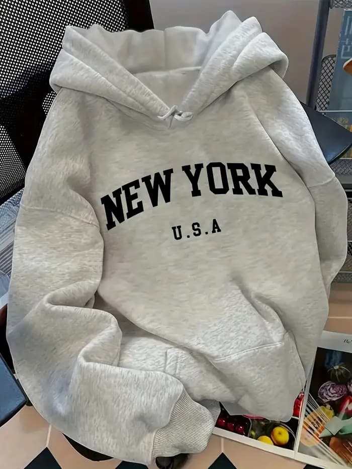 Sweat à capuche décontracté pour hommes et femmes, pull-over avec lettrage NEW YORK USA, mode décont