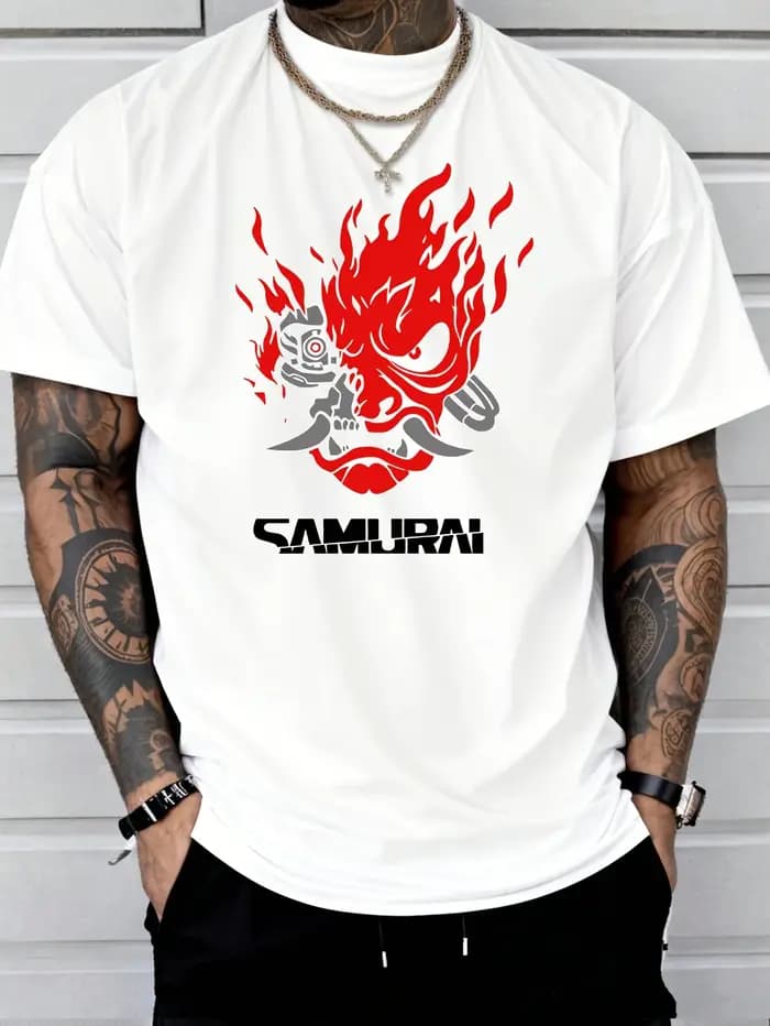 Samouraï Hip-hop tendance imprimé 100% coton hommes femmes T-shirt été automne quotidien Sports de plein air décontracté ample rue à manches courtes