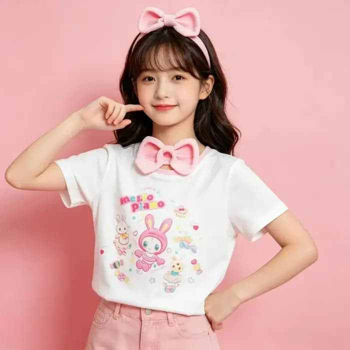 T-shirt ample et décontracté pour femmes, imprimé lapin de dessin animé Kawaii, couleur contrastée, motif graphique mignon, esthétique japonaise Y2k, t-shirts chics