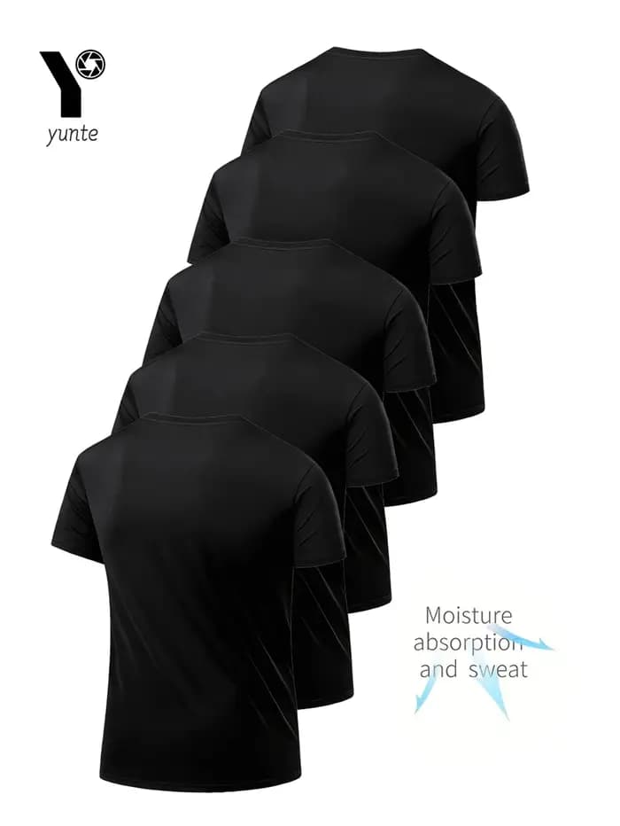 T-Shirt à Col Rond pour Homme, Noir Ultra observateur, vaccage Rapide, Respirant, Absorbant la Sueur