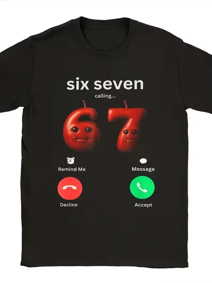 T-shirt graphique drôle pour hommes avec le meme « Six Seven Calling » | T-shirt à col rond décont