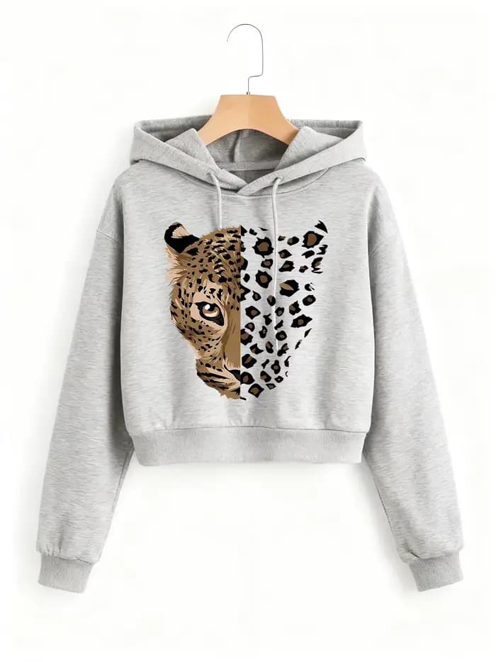 Sweat-shirt court à imprimé léopard et tigre