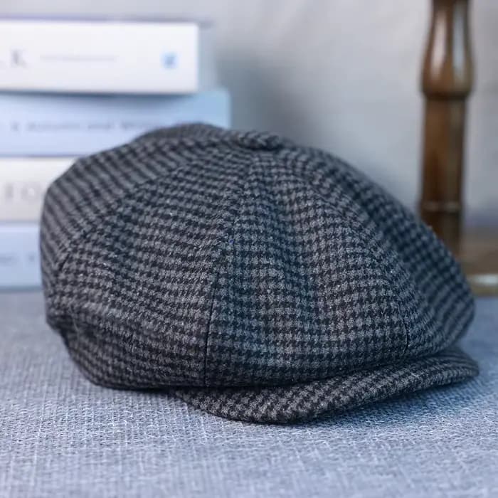 Casquette pied-de-poule Gatsby pour hommes et femmes, béret noir à carreaux, rétro britannique, casq