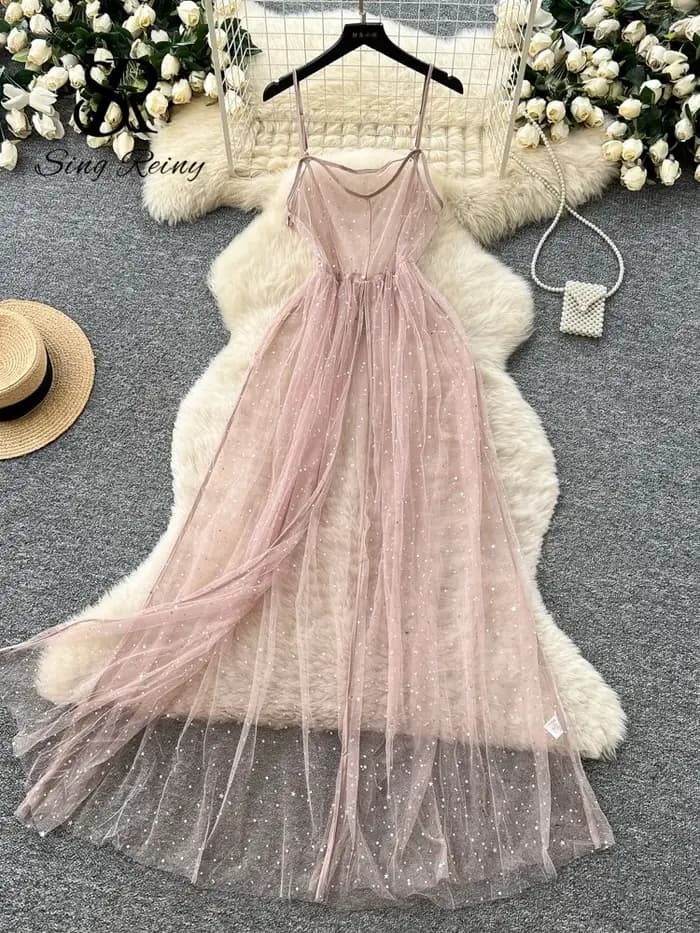 Robe longue SINGREINY style streetwear à sequins pour femme