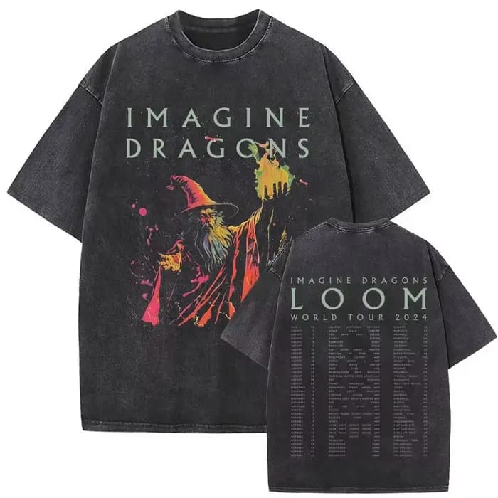 T-shirt vintage délavé Imagine Dragons Loom World Tour 2025 pour hommes et femmes, style gothique, streetwear oversize, tee-shirt graphique décontracté d'été
