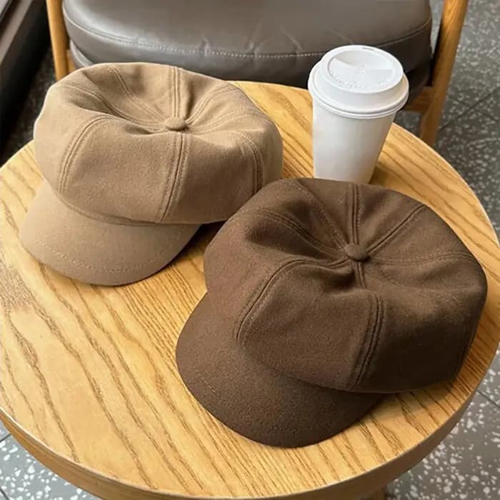 Femmes Vintage velours côtelé béret casquette automne hiver couleur unie octogonale gavroche artiste