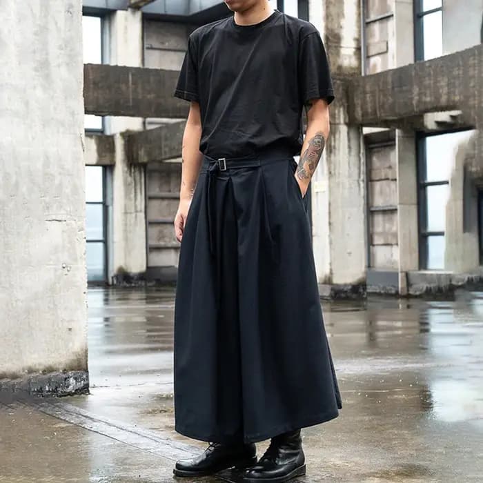 Streetwear japonais Baggy mode décontracté pantalon à jambes larges hommes Punk Hip Hop jupe