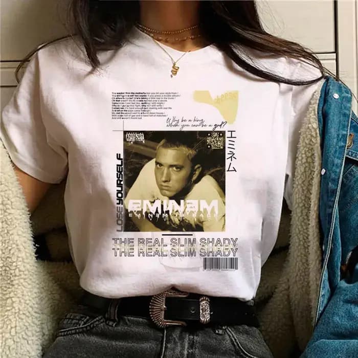 T-shirt femme graphique, streetwear, humoristique, japonais, Eminem, 600