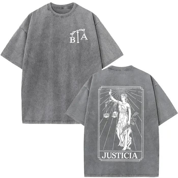 T-shirt vintage délavé Justicia Brothers in Arms à impression double face, vêtements pour hommes, t-